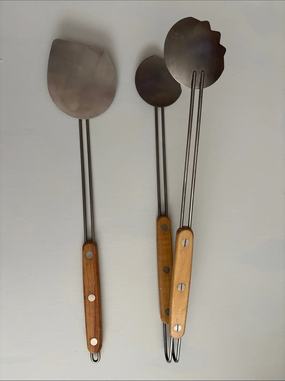 Adel Vintage MCM BBQ Grill Utensil Set Wood and Stainless Steel
